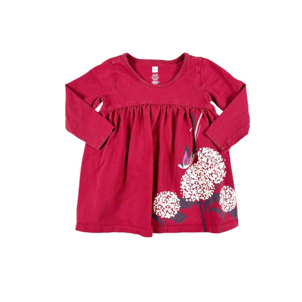 Tea Collection Snow Blossoms Graphic Long Sleeve Dress Red 12-18 Months
